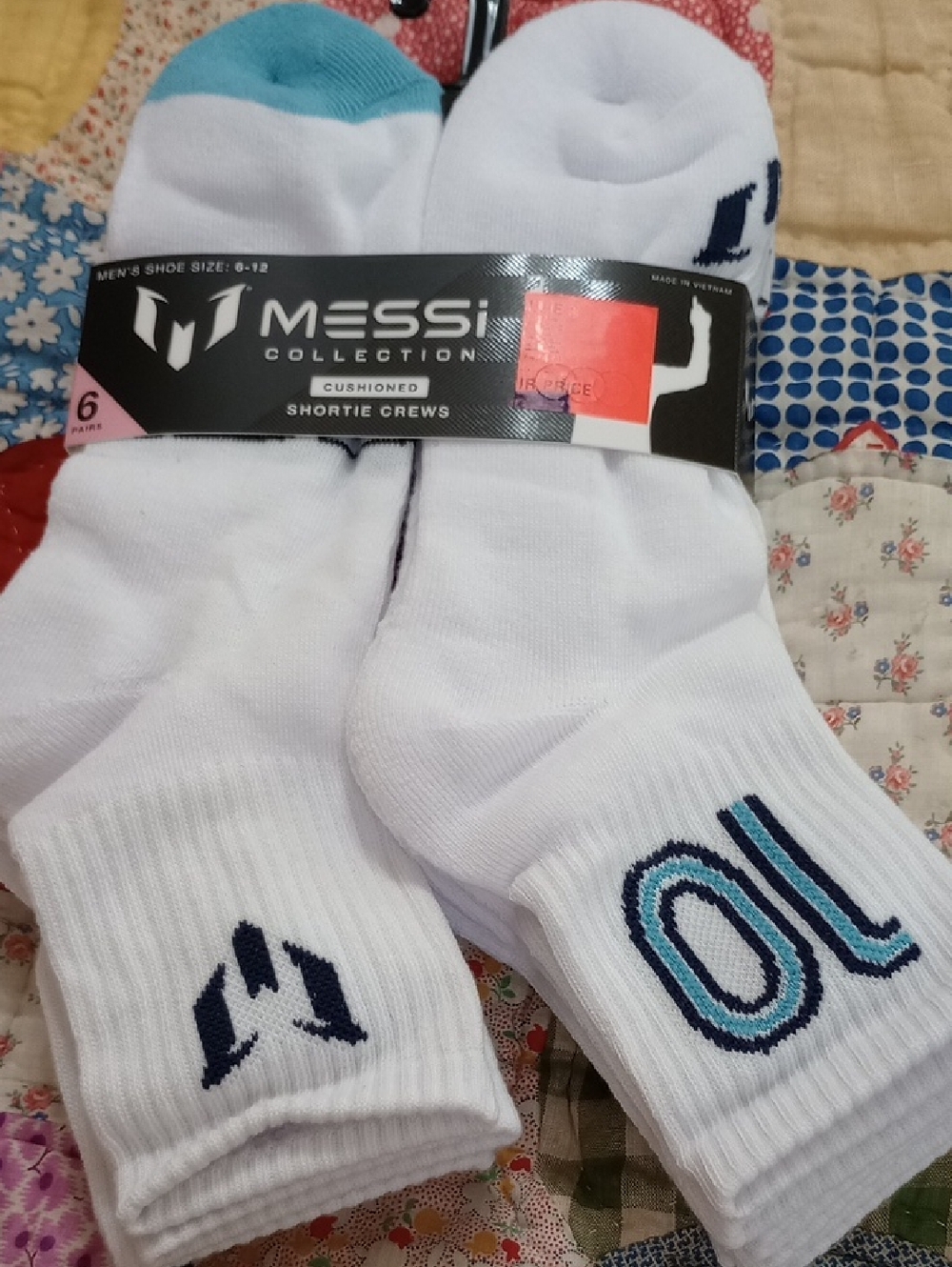 NWT MESSI COLLECTION Men's Cushioned Shortie Crew Socks -6 Pack
